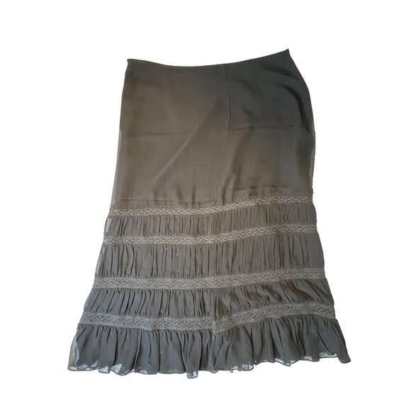 Y2K Women Medium Black Whimsy Goth Cottage Core Tiered Midi Skirt Side Zip Lined - Picture 7 of 8